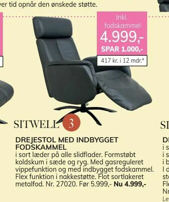 Daells Bolighus Drejestol med indbygget fodskammel tilbud