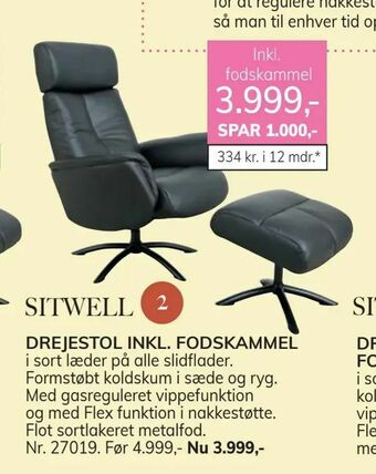 Daells Bolighus Drejestol inkl. fodskammel tilbud