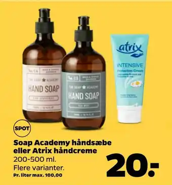 Netto Soap Academy håndsæbe eller Atrix håndcreme tilbud