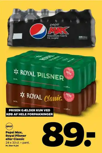 Netto Pepsi Max, Royal Pilsner eller Classic tilbud