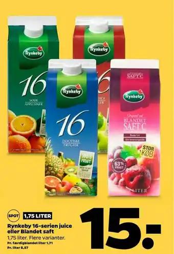 Netto Rynkeby 16-serien juice eller Blandet saft tilbud
