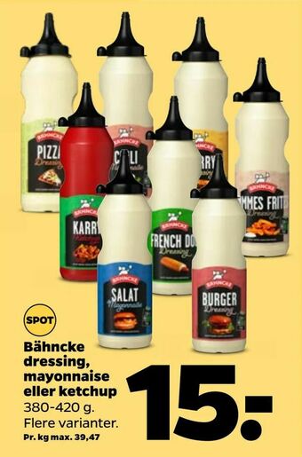 Netto Bähncke dressing, mayonnaise eller ketchup tilbud