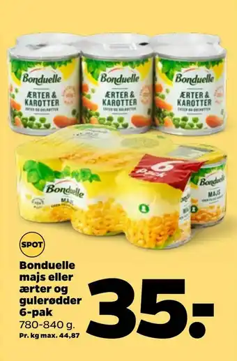 Netto Bonduelle majs eller ærter og gulerødder 6-pak tilbud