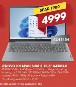 Punkt1 Lenovo Ideapad Slim 3 15,6" Bærbar 82XM016VMX tilbud