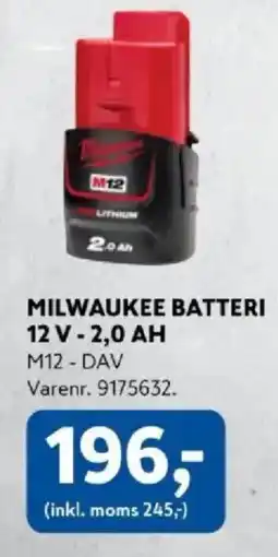 Davidsen Milwaukee batteri 12 v - 2,0 ah m12 - dav tilbud