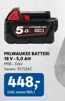 Davidsen Milwaukee batteri 18 v - 5,0 ah tilbud