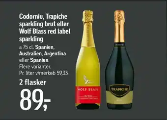 Føtex Codorniu, Trapiche sparkling brut eller Wolf Blass red label sparkling tilbud