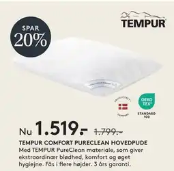 SENG TEMPUR COMFORT PURECLEAN HOVEDPUDE tilbud