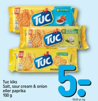 REMA 1000 Tuc kiks Salt, sour cream & onion eller paprika tilbud