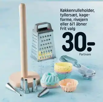 Køkkenrulleholder, tyllersæt, kageforme, rivejern eller 6i1 åbner