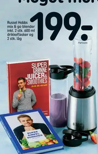 REMA 1000 Russel Hobbs mix & go blender inkl. 2 stk. 600 ml drikkeflasker og 2 stk. låg tilbud