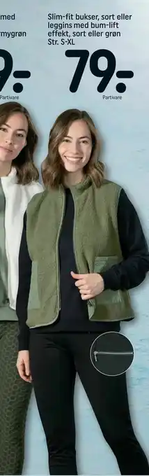 REMA 1000 Slim-fit bukser, sort eller leggins med bum-lift effekt, sort eller grøn Str. S-XL tilbud