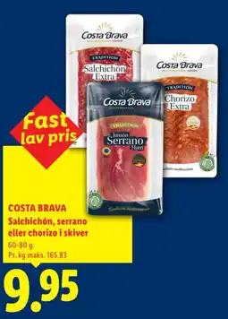 Lidl Costa Brava salchichón, serrano eller chorizo i skiver tilbud