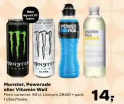 Kvickly Monster, Powerade eller Vitamin Well tilbud