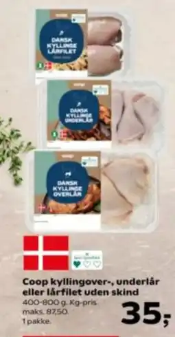 Kvickly Coop kyllingover- underlår eller lårfilet uden skind tilbud