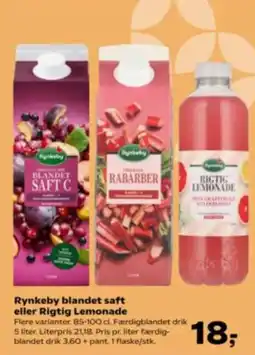 Kvickly Rynkeby blandet saft eller Rigtig Lemonade tilbud