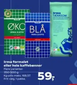 Kvickly Irma formalet eller hele kaffebønner tilbud