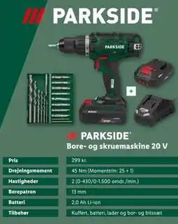 Lidl PARKSIDE Bore- og skruemaskine 20 V tilbud