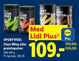 Lidl SPORTYFEEL Clear Whey eller proteinpulver, App-pris tilbud