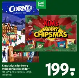 Coop 365 Kims chips eller Corny müslibar julekalender tilbud