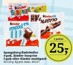 Dagli'Brugsen Spangsberg flødeboller, Kinder Surprise eller Kinder multipack tilbud