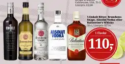 Dagli'Brugsen Enkelt Bitter, Brøndums Snaps, Absolut Vodka eller Ballantine's Whisky tilbud