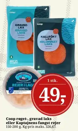 Dagli'Brugsen Coop røget- eller gravad laks / Kaptajnens fangst rejer tilbud