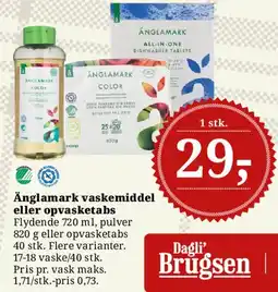 Dagli'Brugsen Änglamark vaskemiddel eller opvasketabs tilbud