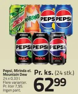 Fleggaard Pepsi / Mirinda / Mountain Dew (dåser) tilbud