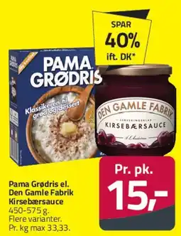 Fleggaard Pama Grødris / Den Gamle Fabrik Kirsebærsauce tilbud
