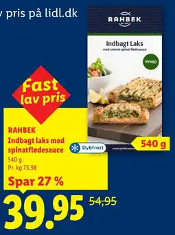 Lidl Rahbek indbagt laks med spinatflødesauce tilbud