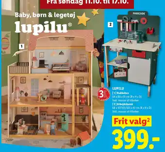 Lidl Lupilu Dukkehus og Arbejdsbænk tilbud