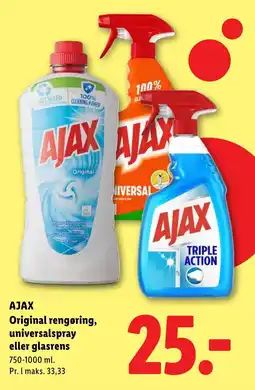 Lidl Ajax original rengøring, universalspray eller glasrens tilbud