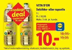 Lidl VitaDor Solsikke- eller rapsolie tilbud