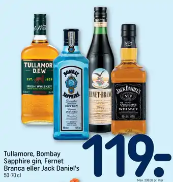 Tullamore, Bombay Sapphire gin, Fernet Branca eller Jack Daniel's