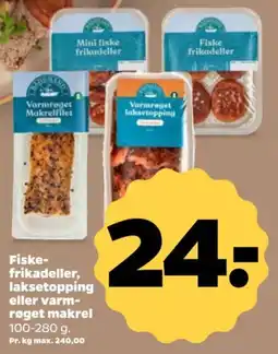 Netto Blaasmand fiskefrikadeller, laksetopping eller varmrøget makrel tilbud