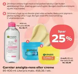 Kvickly Garnier ansigts-renser eller creme tilbud