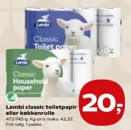 Kvickly Lambi classic toilet paper eller køkkenrulle tilbud