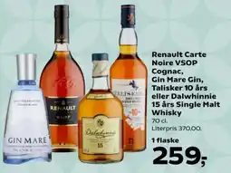 Kvickly Renault Carte Noire VSOP Cognac Gin Mare Gin Talisker 10 års eller Dalwhinnie 15 års Single Malt Whisky tilbud