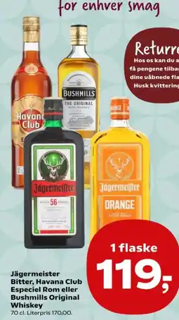 Kvickly Jägermeister Bitter, Havana Club Especial Rom eller Bushmills Original Whiskey tilbud