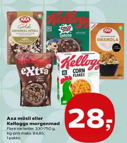 Kvickly Axa müsli eller Kelloggs morgenmad tilbud