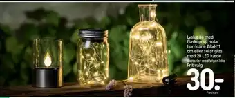 REMA 1000 Lyskæde med flaskeprop, solar hurricane Ø8xH11 cm eller solar glas med 20 LED kæde tilbud