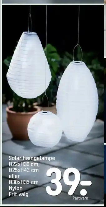 REMA 1000 Solar hængelampe Ø22xH30 cm, Ø25xH43 cm eller Ø30xH35 cm Nylon tilbud