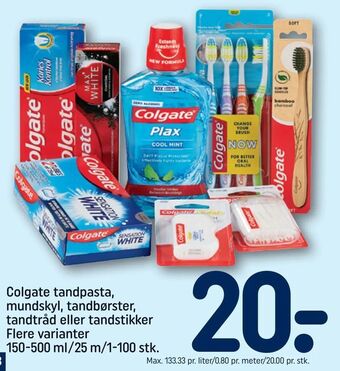REMA 1000 Colgate tandpasta, mundskyl, tandbørster, tandtråd eller tandstikker tilbud
