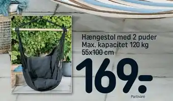 Hængestol med 2 puder Max. kapacitet 120 kg 55x100 cm