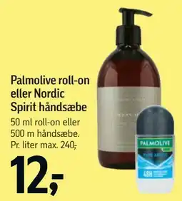 Føtex Palmolive roll-on eller Nordic Spirit håndsæbe tilbud
