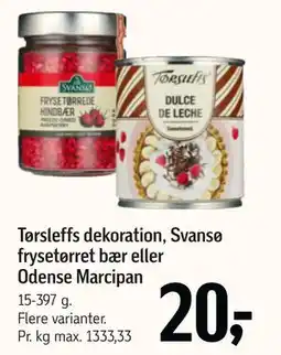 Føtex Tørsleffs dekoration, Svansø frysetørret bær eller Odense Marcipan tilbud
