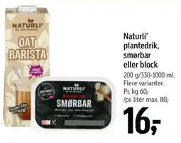 Føtex Naturli’ plantedrik, smørbar eller block tilbud