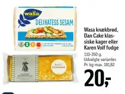 Føtex Wasa knækbrød, Dan Cake klassiske kager eller Karen Volf fudge tilbud