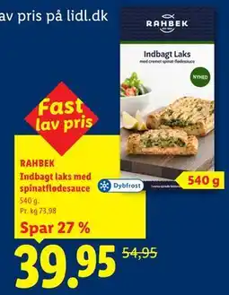 Lidl RAHBEK Indbagt laks med spinatflødesauce tilbud